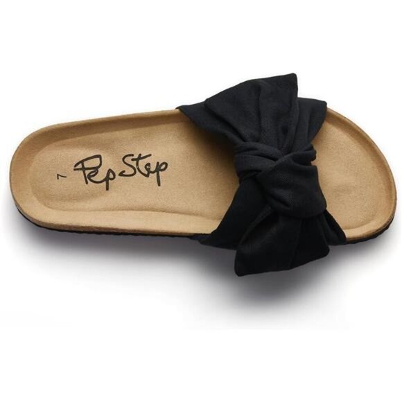 Women Slide Sandals with Bow Slip On Flat Summer Cork Footbed Comfy Shoes - Picture 3 of 7